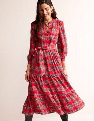 Red Women's Boden Tartan Maxi Dress | 03678SYGR