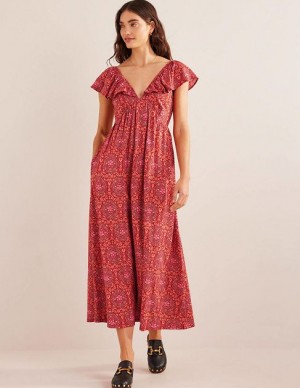 Red Women's Boden Tie Back Jersey Maxi Dress | 76812JQAH