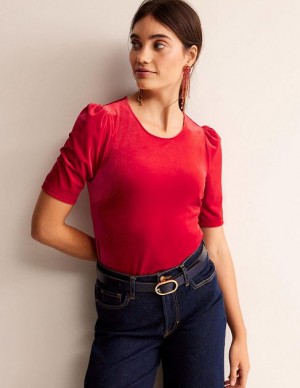 Red Women's Boden Velvet T-Shirt | 87459KYBZ