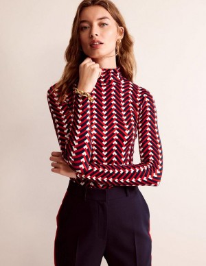 Red / Black / White Women's Boden Polly Jersey Tops | 84159YAEG