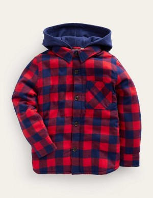 Red / Blue Kids' Boden Hooded Borg Lined Shirts | 27648HAIO