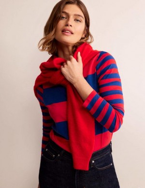 Red / Blue Women's Boden Bea Long Sleeve Breton T-Shirt | 37509ATID