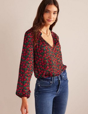 Red / Green Women's Boden Grace Tops | 18693PRHM