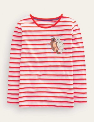 Red / Pink Kids' Boden Logo Slub Long Sleeve T-Shirt | 57420FLZI