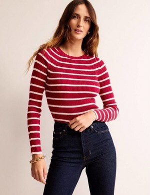 Red / Pink Stripes Women's Boden Effie Sparkle Stripe Sweaters | 98076VAKB