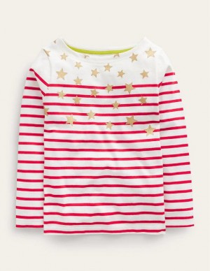 Red / White Kids' Boden Fun Breton T-Shirt | 23950RITK