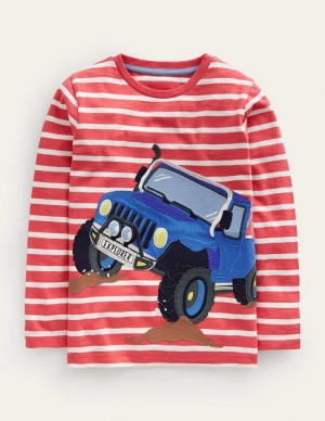 Red / White Kids' Boden Off Road Appliqué T-Shirt | 73820DZIK