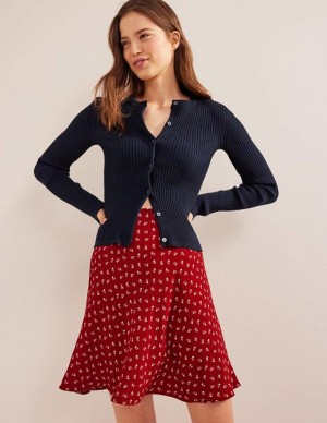 Red / White Women's Boden Bias Crepe Skirts | 84301YRHZ