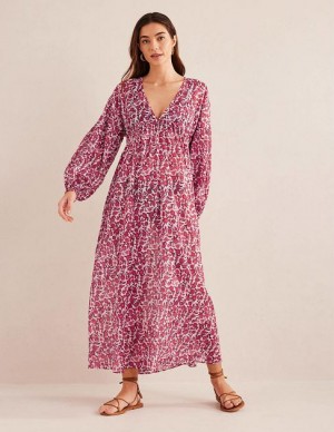 Red / White Women's Boden Sarah Kaftan Maxi Dress | 41508PXWH