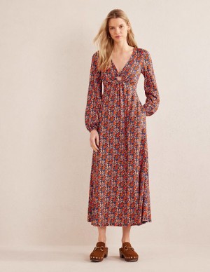 Red / blue / white Women's Boden Keyhole Jersey Maxi Dress | 13247BAQJ