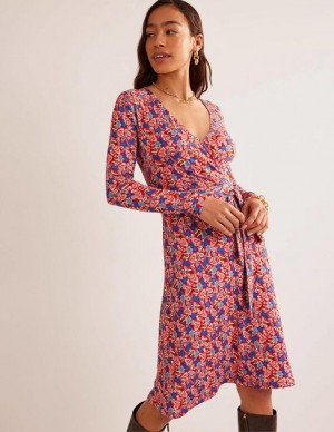 Red / blue / white Women's Boden Nina Jersey Midi Dress | 57318XZQY