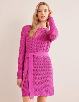 Rose Purple Women's Boden Crochet Knitted Dress | 36802VSTP