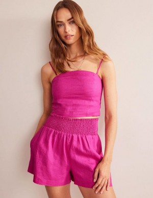 Rose Purple Women's Boden Fitted Linen Strappy Tops | 53891YEPR