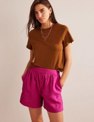 Rose Purple Women's Boden Pull-on Linen Shorts | 97410XHJA