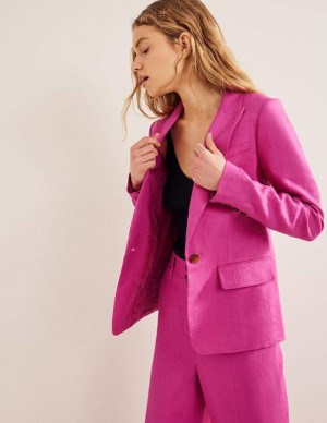 Rose Purple Women's Boden The Cambridge Linen Blazers | 87640GYWL