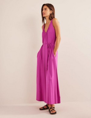 Rose Purple Women's Boden V-neck Jersey Maxi Dress | 96037DVKE