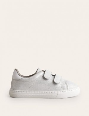 Silver Kids' Boden Leather Double Strap Low Tops | 85346ULDA