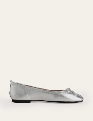 Silver Metal Women's Boden Kitty Flexi Sole Flats | 76150OICV