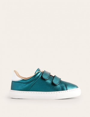 Turquoise Blue Kids' Boden Leather Double Strap Low Tops | 75238CGSI