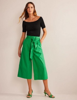 Turquoise Women's Boden Belted Wide Leg Crop Pants | 82710OCUZ