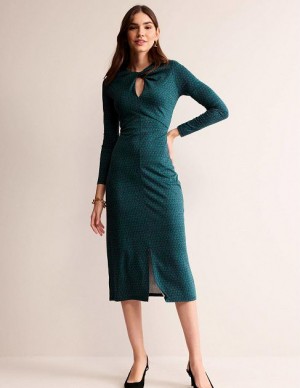 Turquoise Women's Boden Empire Knot Midi Dress | 07138WVJF