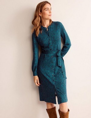 Turquoise Women's Boden Julia Jersey Shirt Dress | 62094GOCD