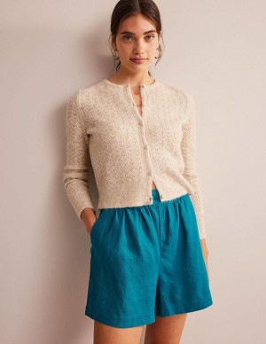 Turquoise Women's Boden Pull-on Linen Shorts | 30176RCTV