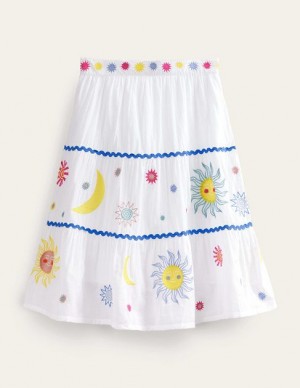 White Kids' Boden Celestial Applique Skirts | 17083XRSI