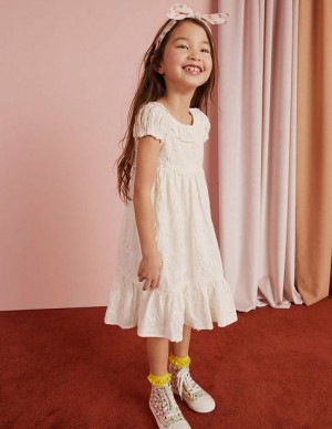 White Kids' Boden Dip Hem Broderie Dress | 01267WQZE