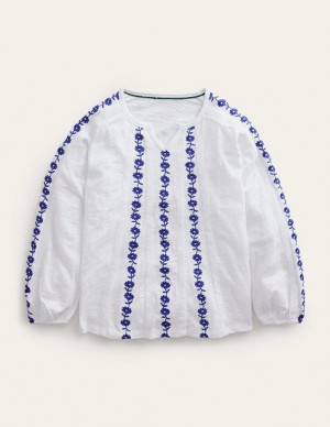 White Kids' Boden Jersey Embroidered Tops | 72490DINQ