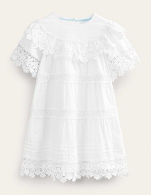 White Kids' Boden Lace Tiered Dress | 25138IZLQ