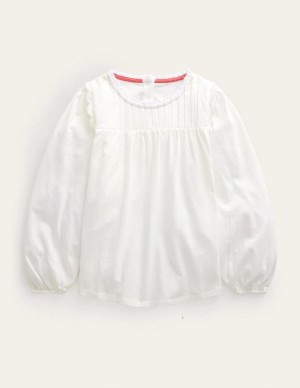 White Kids' Boden Scallop Detail Long Sleeve Tops | 89047VQUT