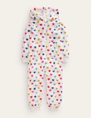 White Multicolor Kids' Boden Cosy Fleece All-in-one Pajamas | 56048WJIR