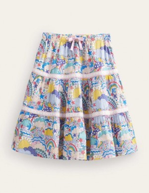 White Multicolor Kids' Boden Tiered Skirts | 84659DUNM