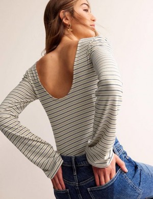 White Stripes Women's Boden Fluted Sleeve Jersey Tops | 67823HVMX