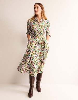 White Women's Boden Amy Cotton Midi Shirt Dress | 81059PJUH