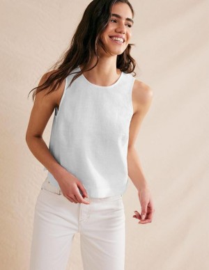 White Women's Boden Boxy Linen Shell Tops | 42831WKAB