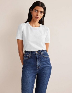 White Women's Boden Cotton Crew Neck T-Shirt | 16037YTOF