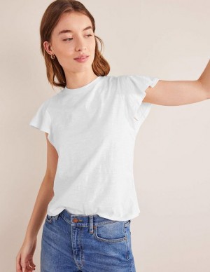 White Women's Boden Crew Neck Flutter T-Shirt | 28657THEP