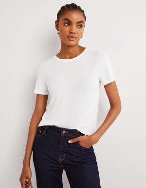 White Women's Boden Crew Neck Jersey T-Shirt | 34187OIJY