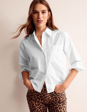 White Women's Boden Cropped Cotton Shirts | 20619FJLX