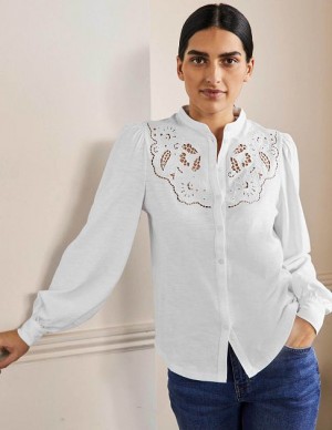 White Women's Boden Cut Work Jersey Shirts | 26183TAVO