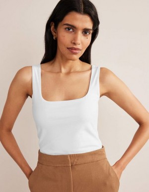 White Women's Boden Double Layer Square Neck Tanks | 67143DRFB