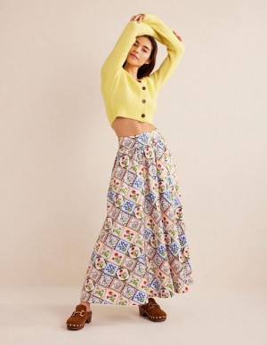 White Women's Boden Full Printed Skirts | 91804SNLU