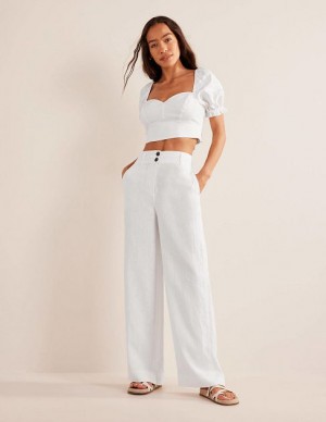 White Women's Boden Highbury Linen Pants | 46531SKDT