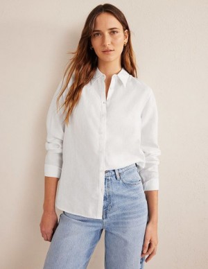 White Women's Boden New Linen Shirts | 24957LBDQ