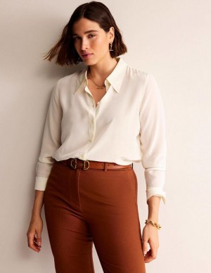 White Women's Boden New Silk Shirts | 72548GKUJ