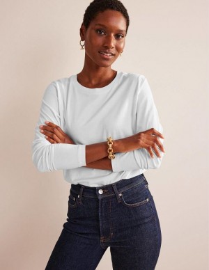 White Women's Boden Pure Cotton Long Sleeve Tops | 35146NQMR