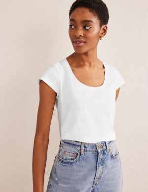 White Women's Boden Pure Cotton Scoop Neck T-Shirt | 74129BLEV