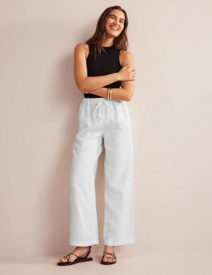 White Women's Boden Relaxed Pull-on Linen Pants | 97584WXIL